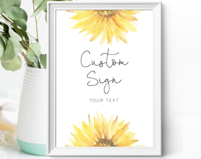Sunflower Custom Sign Template, Rustic Wedding or Bridal Shower Table Sign. Create Your Custom Sign. Instant Download #sun1