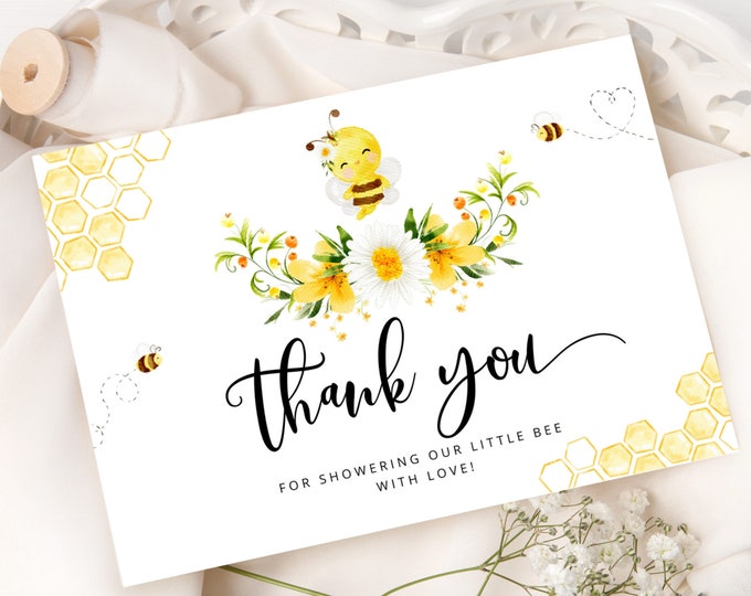 Bee Thank You Card Printable Template. Sweet as can bee baby shower thank you card. Bumble bee thank you card. Instant download #08