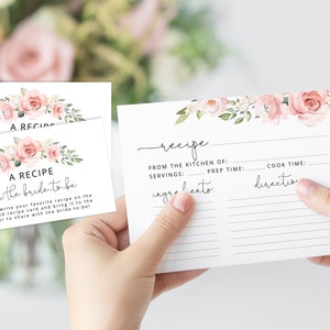 Boho florale Rezeptkarte zum Ausdrucken. Rezeptkartenvorlage. Brautparty-Rezeptkarte. Blumen Rezept Karten Vorlage. #BR2