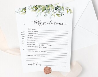 Baby predictions card. Greenery Baby Shower Games. Greenery predictions for baby card. Instant Download #02