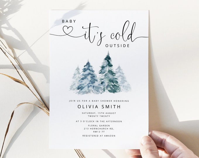 Baby it's cold outside baby shower invitation. Winter Baby Shower Invite. Rustic Pine Tree Winter Baby Shower. Baby its cold outside #ad1