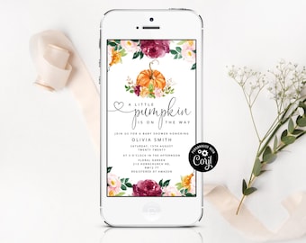 Pumpkin Baby Shower E-vite: Fall Floral Invitation (Corjl Digital template) #p2