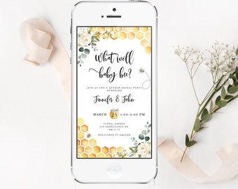 What will baby bee gender reveal  e-vite. Bee gender reveal electronic invitation. Bee e-vite gender reveal #bee