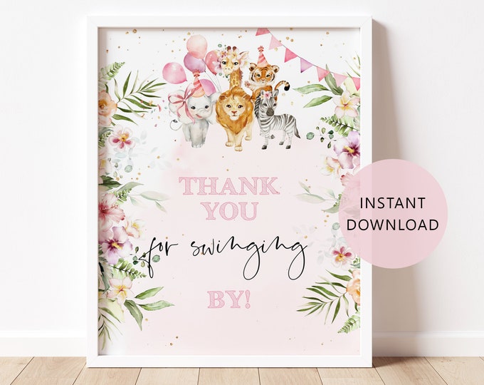 Thank you for swinging by sign. Safari Birthday Table Decor. Safari thank you for swinging by sing. Girl Zoo Party Favors #saf2