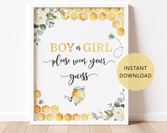 Bee Gender Reveal Sign: Wear Your Guess, 5x7 or 8x10 (Digital Download)  #bee
