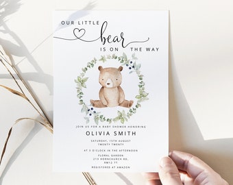 Little bear Baby Shower Invitation. Little cub  Baby Shower Invitation. Woodland Baby Shower invitation. Bear baby shower #w1