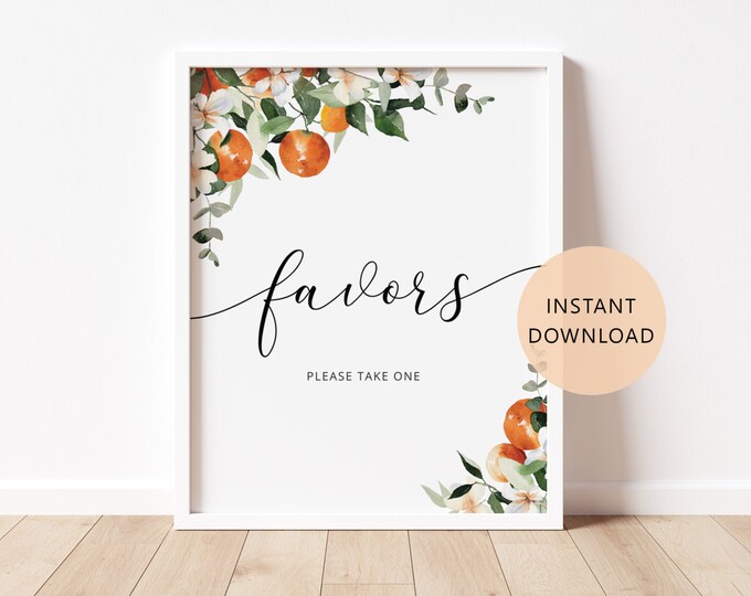Favors please take one Sign. Orange baby shower favors sign. Little cutie baby shower. Instant Download. Orange favors sign #or2