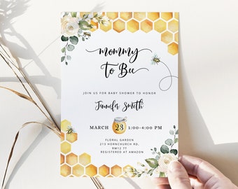Mommy to Bee Baby Shower Invitation: Honeycomb Floral (Corjl Printable) #bee