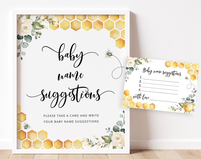 Bee baby name suggestion. Names for baby game. Bee theme baby shower.  Bee baby shower games. Instant Download #bee