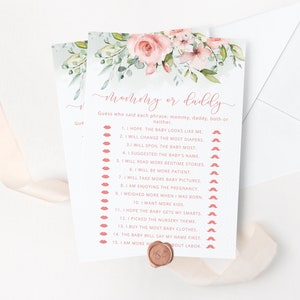 Floral Guess Who Said It Mommy oder Daddy. Floral Baby Shower Spiele. Floral blush Mama oder Papa Rate mal, wer Baby Spiel Sofort Download #fl2