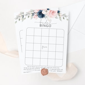 Bingo floral de despedida de soltera. Bingo nupcial rosa marino imprimible. Juegos de despedida de soltera, Descarga instantánea imprimible de despedida de soltera #n1