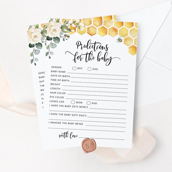 Bee predictions for the baby card. What will baby bee Baby Shower Game. Honey bee baby predictions card. Instant Download #bee