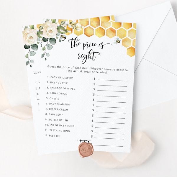 Bee The Price is Right Baby Shower Game. Bee baby shower games. Honey bee Guessing Game. Oh babee Baby Shower Game Instant Download #bee