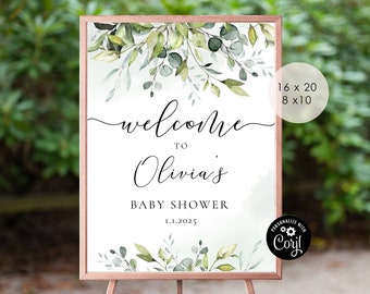 Greenery baby shower Welcome  sign.  Editable eucalyptus baby shower welcome sign. Greenery welcome sign. Corjl Instant Download #02