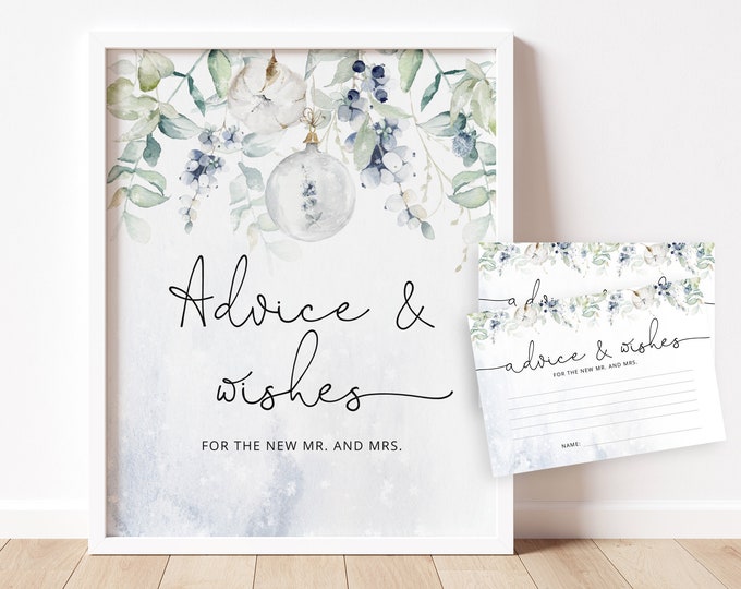 Winter Advice and Wishes for the Newlyweds.  Advice for Bride & Groom Game. Winter bridal shower games.  Instant Download #wb3