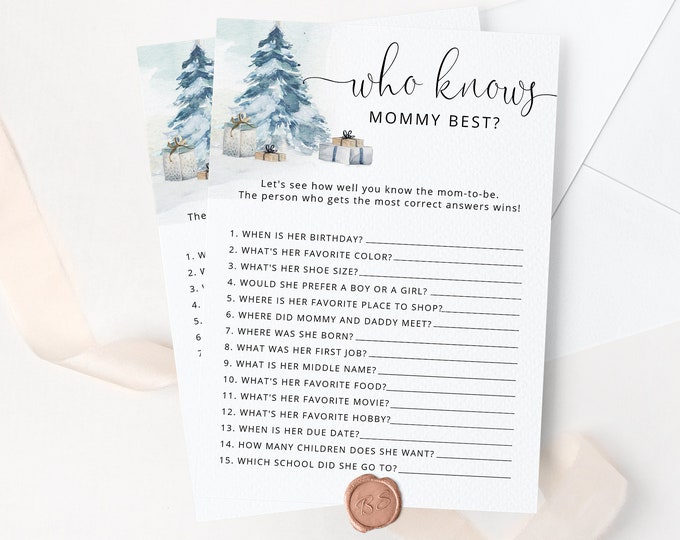 Who Knows Mommy Best. Winter baby shower game.  Shower Game Printable. Instant Download #ad4