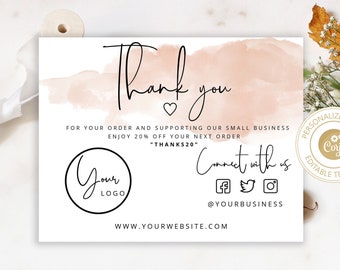Editable Thank You card for small business. Corjl Printable, Editable Instant Download. #b1
