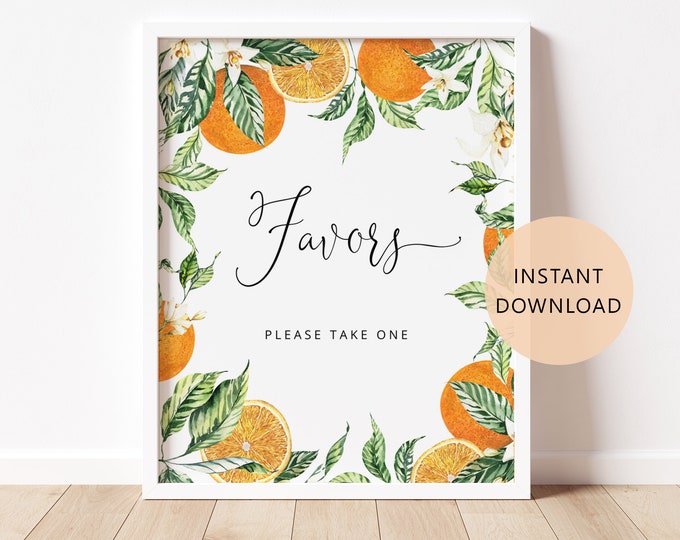 Favors please take one Sign. Orange baby shower favors sign. Little cutie baby shower. Instant Download. Orange favors sign #or1