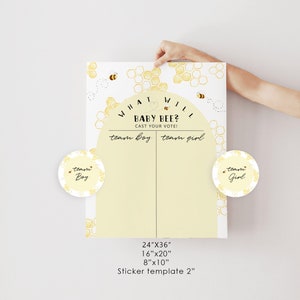 Bee Geslacht onthullen jongen of meisje grafiek. Wat zal de babybij raden? Raad het geslachtsteken. Honingbij die hij of zij tekent. Breng uw stem uit Teken #be1