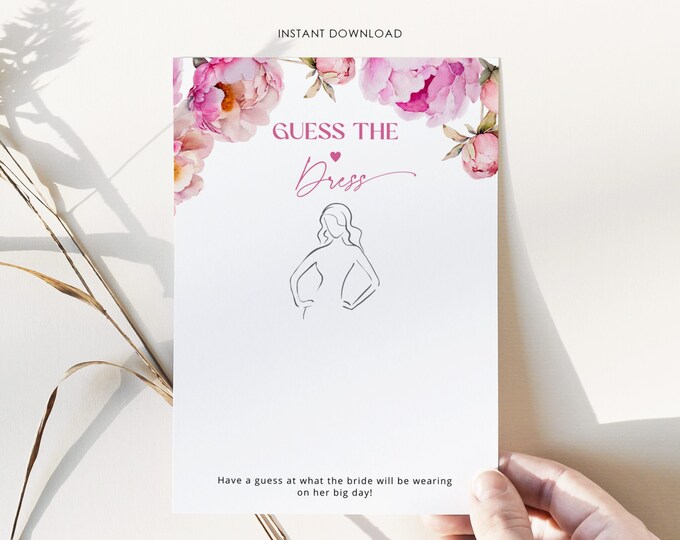 Guess the dress Bridal Game, Petals and prosecco guess the dress bridal game. Elegant minimalist guess the dress game Instant Download #pet1