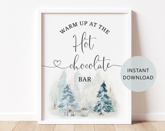 Hot chocolate bar Sign. Warm up at the Hot Chocolate bar Sign. Winter baby shower decoration. Instant Download #ad4