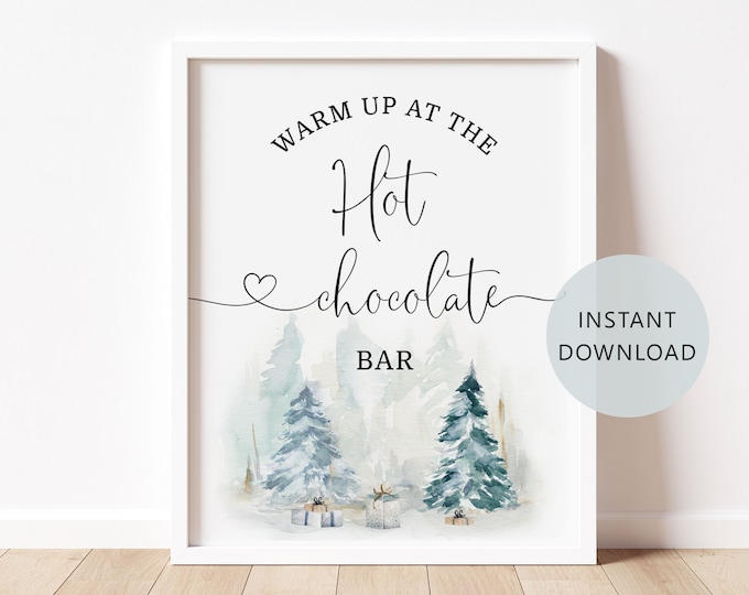 Hot chocolate bar Sign. Warm up at the Hot Chocolate bar Sign. Winter baby shower decoration. Instant Download #ad4