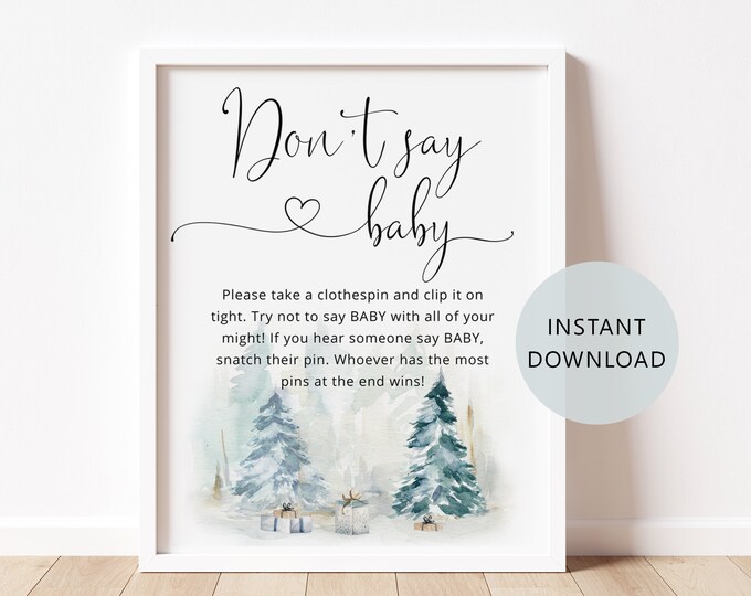 Winter Don't say baby game sign. Baby its cold outside baby shower decor. Winter theme baby shower. Instant Download #ad4