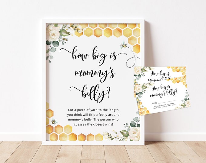 Bee How Big is Mommy's Belly Game. Sweet as can bee baby shower games. Belly Guessing Game. Instant Download #bee