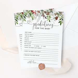 Tarjeta de predicciones de bebés. Juego de baby shower de invierno. Predicciones de invierno para tarjeta de bebé. Juegos navideños para baby shower. Descarga instantánea #rg2