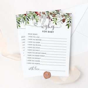 Tarjeta de deseos de invierno para bebé. Deseos navideños para el bebé. Juegos de Baby Shower de Navidad para imprimir. Actividades de baby shower. Descarga instantánea #rg2