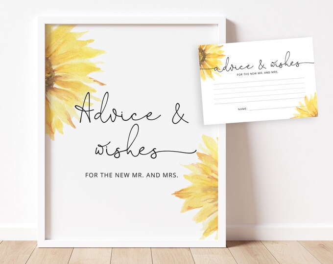 Sunflower Advice and Wishes for the Newlyweds.  Sunflower Advice for Bride & Groom Game. Wedding and bridal shower game #sun1