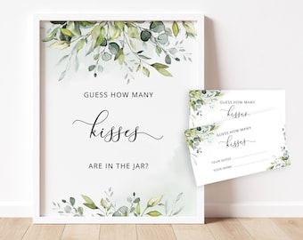 Greenery Guess How Many Kisses. Eucalyptus Bridal Shower Game. Bridal Shower Guessing Games. Guess How Many Kisses Instant download #01