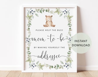 Help the Busy Mom-to-Be by Making Yourself the Addressee. Little bear Address an Envelope Sign Instant Download #w1