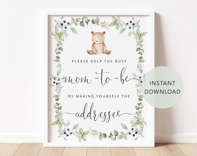 Help the Busy Mom-to-Be by Making Yourself the Addressee. Little bear Address an Envelope Sign Instant Download #w1