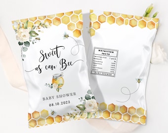 Bee chip bag template. Sweet as can bee baby shower chip bag template. Bumble bee baby shower decoration #bee