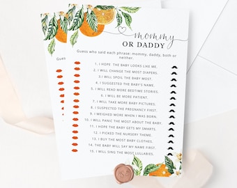 Oranges Guess Who Said It Mommy or Daddy. Little cutie Baby Shower Game. Citrus fruit Mommy or Daddy Guess Who Instant Download #or1