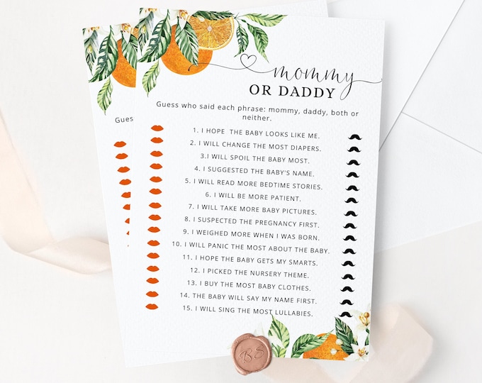 Oranges Guess Who Said It Mommy or Daddy. Little cutie Baby Shower Game. Citrus fruit Mommy or Daddy Guess Who Instant Download #or1