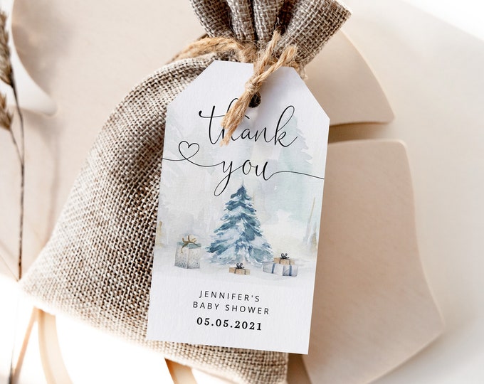 Winter baby shower thank you tag. Baby its cold outside favor tag template.  Editable adventure favor tag. Winter baby shower #ad4