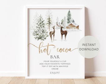 Hot cocoa bar Sign. Warm up Hot Chocolate Sign. Winter baby shower decoration. Winter snowy baby shower sign. Instant Download #w3
