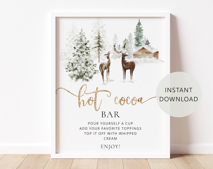 Hot cocoa bar Sign. Warm up Hot Chocolate Sign. Winter baby shower decoration. Winter snowy baby shower sign. Instant Download #w3