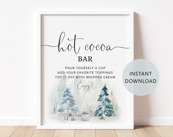 Hot cocoa bar Sign. Warm up Hot Chocolate Sign. Winter baby shower decoration. Winter snowy baby shower sign. Instant Download #ad4