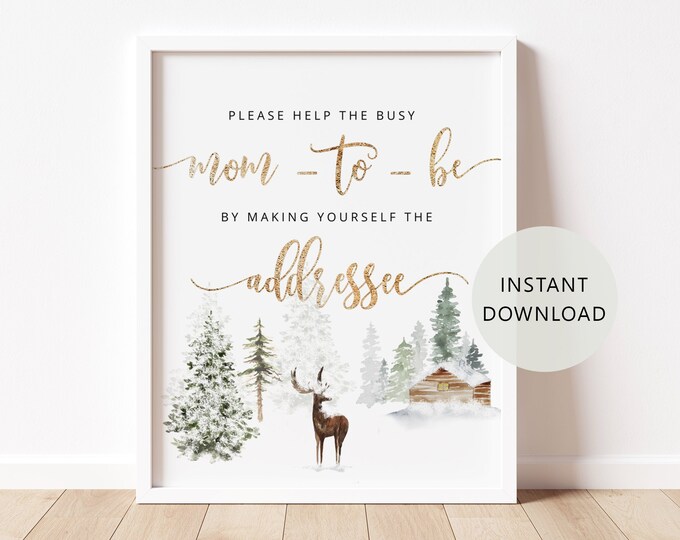 Help the Busy Mom-to-Be by Making Yourself the Addressee. Winter Address an Envelope Sign Instant Download. Woodland baby shower decor #w3