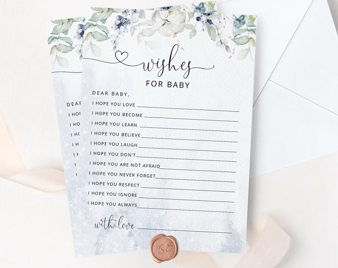 Winter Wishes for Baby card. Holiday wishes for baby. Printable Christmas Baby Shower Games. Baby Shower Activities. Instant download #wb4