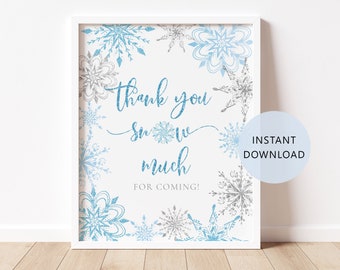Thank You Snow Much For Coming Sign. Winter baby shower. Baby its cold outside baby shower decor. Blue silver snowflakes favors sign #sn2