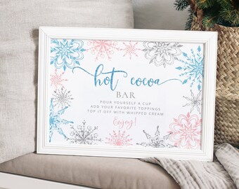 Heißes Kakao Bar Schild, Winter Schneeflocke Baby Shower (Digitaler Download) #sn3