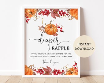 Pumpkin diaper raffle sign. Fall diaper raffle sign. Fall baby shower decor. Instant Download #p1
