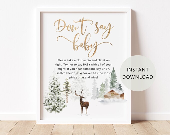 Winter Don't say baby game sign. Baby its cold outside baby shower decor. Winter theme baby shower. Instant Download #w3