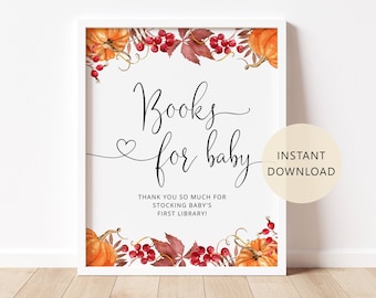 Pumpkin Books for Baby, Baby Shower Book Request Card, Fall Book Request sign, Bring A Book Instead of a card. Pumpkin baby shower. #p1
