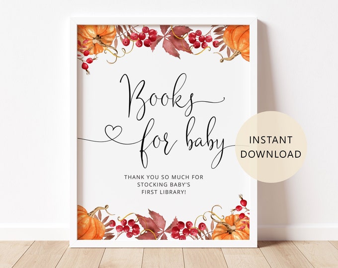 Pumpkin Books for Baby, Baby Shower Book Request Card, Fall Book Request sign, Bring A Book Instead of a card. Pumpkin baby shower. #p1