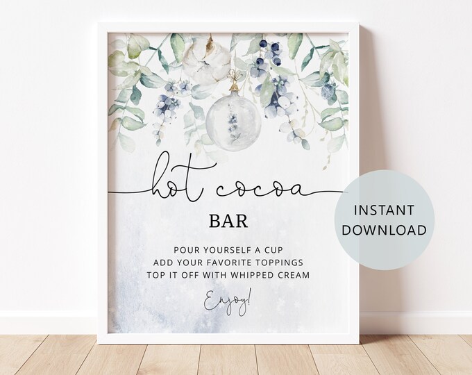 Hot cocoa bar Sign. Warm up Hot Chocolate Sign. Winter baby shower decoration. Winter snowy baby shower sign. Instant Download #wb3